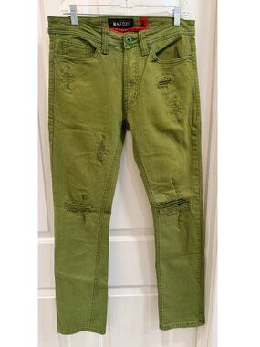 Makobi Olive Green Distressed Stretch Skinny Jeans 32x32